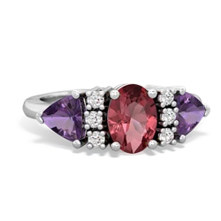 Pink Tourmaline Antique Style Three Stone 14K White Gold ring R2186