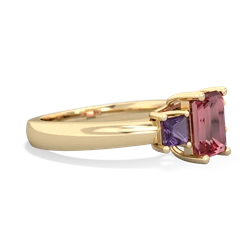 Pink Tourmaline Three Stone Emerald-Cut Trellis 14K Yellow Gold ring R4021