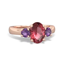 Pink Tourmaline Three Stone Oval Trellis 14K Rose Gold ring R4024