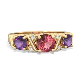 Pink Tourmaline Hugs And Kisses 14K Yellow Gold ring R5016