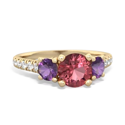 Pink Tourmaline Pave Trellis 14K Yellow Gold ring R5500