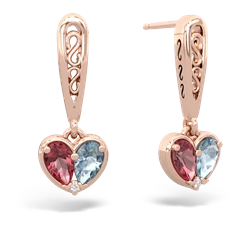 Pink Tourmaline Filligree Heart 14K Rose Gold earrings E5070