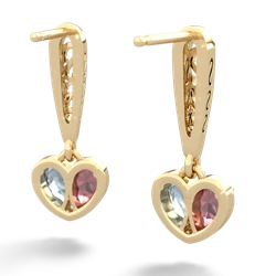 Pink Tourmaline Filligree Heart 14K Yellow Gold earrings E5070