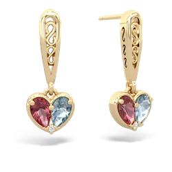 Pink Tourmaline Filligree Heart 14K Yellow Gold earrings E5070