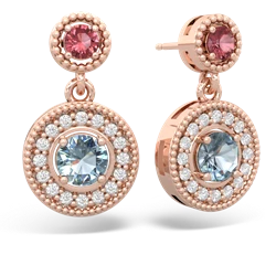 Pink Tourmaline Halo Dangle 14K Rose Gold earrings E5319