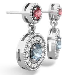 Pink Tourmaline Halo Dangle 14K White Gold earrings E5319