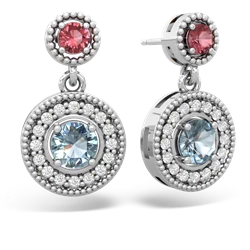 Pink Tourmaline Halo Dangle 14K White Gold earrings E5319