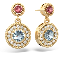 Pink Tourmaline Halo Dangle 14K Yellow Gold earrings E5319