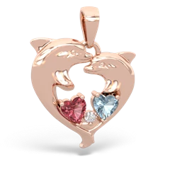 Pink Tourmaline Dolphin Heart 14K Rose Gold pendant P5820