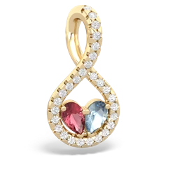 Pink Tourmaline Pave Twist 'One Heart' 14K Yellow Gold pendant P5360