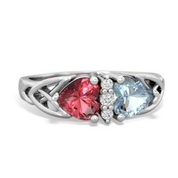 Pink Tourmaline Celtic Knot Double Heart 14K White Gold ring R5040