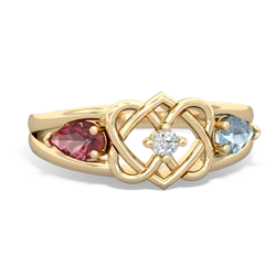 Pink Tourmaline Hearts Intertwined 14K Yellow Gold ring R5880