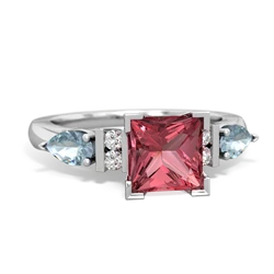 Pink Tourmaline 6Mm Princess Eternal Embrace Engagement 14K White Gold ring C2002