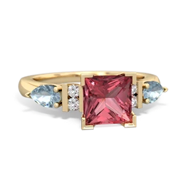 Pink Tourmaline 6Mm Princess Eternal Embrace Engagement 14K Yellow Gold ring C2002