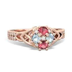 Pink Tourmaline Celtic Knot Cluster Engagement 14K Rose Gold ring R26443RD
