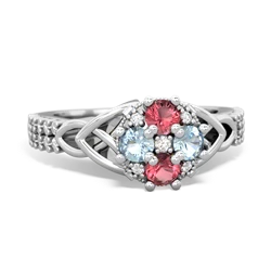 Pink Tourmaline Celtic Knot Cluster Engagement 14K White Gold ring R26443RD