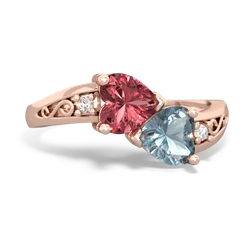 Pink Tourmaline Snuggling Hearts 14K Rose Gold ring R2178