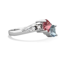 Pink Tourmaline Snuggling Hearts 14K White Gold ring R2178