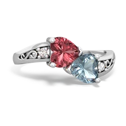 Pink Tourmaline Snuggling Hearts 14K White Gold ring R2178