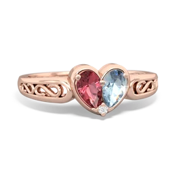 Pink Tourmaline Filligree 'One Heart' 14K Rose Gold ring R5070
