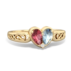 Pink Tourmaline Filligree 'One Heart' 14K Yellow Gold ring R5070