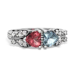 Pink Tourmaline Diamond Butterflies 14K White Gold ring R5601