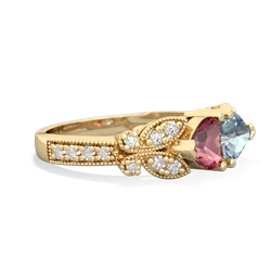 Pink Tourmaline Diamond Butterflies 14K Yellow Gold ring R5601