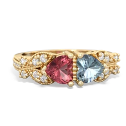 Pink Tourmaline Diamond Butterflies 14K Yellow Gold ring R5601