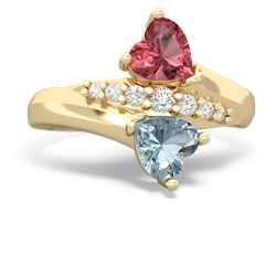 Pink Tourmaline Heart To Heart 14K Yellow Gold ring R2064