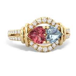 Pink Tourmaline Art-Deco Keepsake 14K Yellow Gold ring R5630