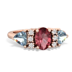 Pink Tourmaline Antique Style Three Stone 14K Rose Gold ring R2186