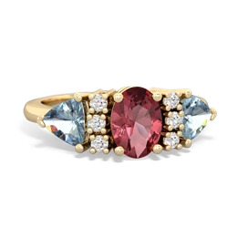 Pink Tourmaline Antique Style Three Stone 14K Yellow Gold ring R2186