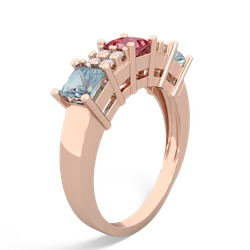 Pink Tourmaline Three Stone Diamond Cluster 14K Rose Gold ring R2592