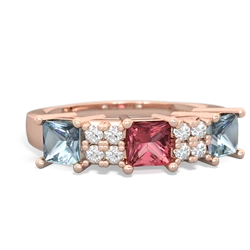 Pink Tourmaline Three Stone Diamond Cluster 14K Rose Gold ring R2592