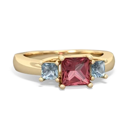 Pink Tourmaline Three Stone Trellis 14K Yellow Gold ring R4015