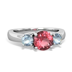 Pink Tourmaline Three Stone Round Trellis 14K White Gold ring R4018