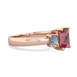 Pink Tourmaline Three Stone Emerald-Cut Trellis 14K Rose Gold ring R4021