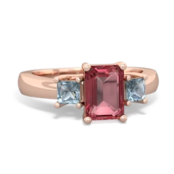 Pink Tourmaline Three Stone Emerald-Cut Trellis 14K Rose Gold ring R4021