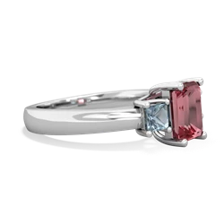 Pink Tourmaline Three Stone Emerald-Cut Trellis 14K White Gold ring R4021