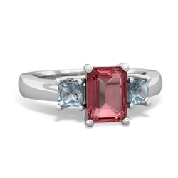 Pink Tourmaline Three Stone Emerald-Cut Trellis 14K White Gold ring R4021