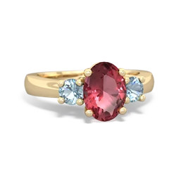 Pink Tourmaline Three Stone Oval Trellis 14K Yellow Gold ring R4024