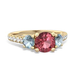 Pink Tourmaline Pave Trellis 14K Yellow Gold ring R5500