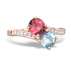 Pink Tourmaline Channel Set Two Stone 14K Rose Gold ring R5303