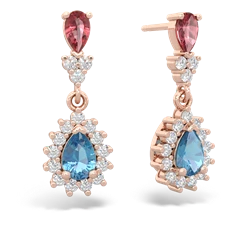 Pink Tourmaline Halo Pear Dangle 14K Rose Gold earrings E1882