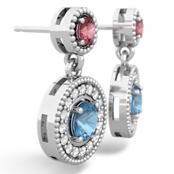 Pink Tourmaline Halo Dangle 14K White Gold earrings E5319