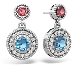 Pink Tourmaline Halo Dangle 14K White Gold earrings E5319