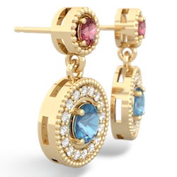 Pink Tourmaline Halo Dangle 14K Yellow Gold earrings E5319