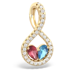 Pink Tourmaline Pave Twist 'One Heart' 14K Yellow Gold pendant P5360