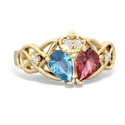 Pink Tourmaline 'One Heart' Celtic Knot Claddagh 14K Yellow Gold ring R5322