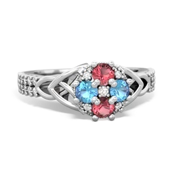 Pink Tourmaline Celtic Knot Cluster Engagement 14K White Gold ring R26443RD